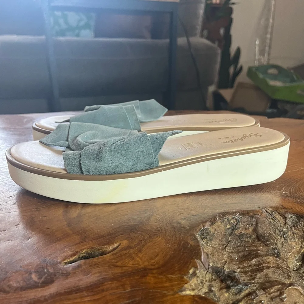 Anthropologie Seychelles Coast Slides Blue Suede Slip-On Sandals Women’s 7.5